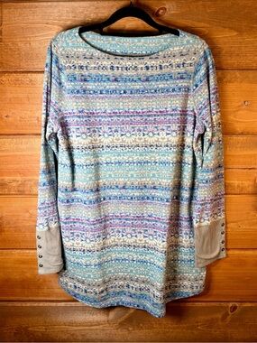 J. Jill Multi-Striped Waffle Knit Long Sleeve Tunic Top With Pockets Size Small